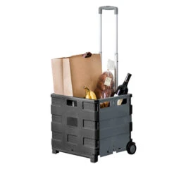 Gray Folding Rolling Utility Cart With Handle