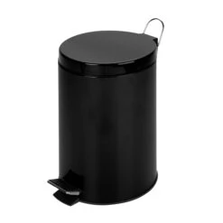 Black Steel 12L Round Step Trash Can