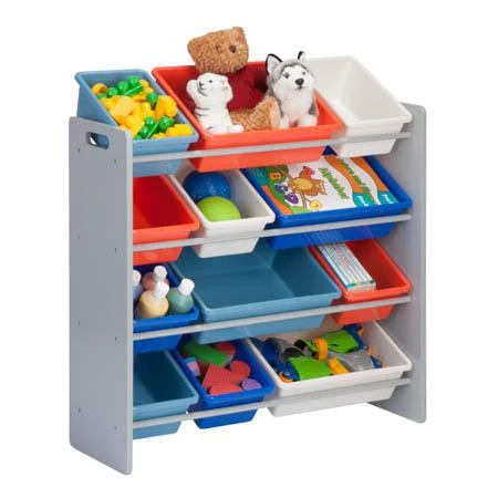 Gray/Multi 12-Bin Kids Toy Storage Organizer