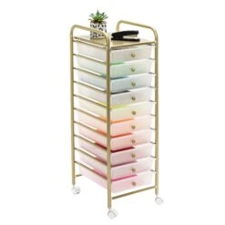 Clear/Gold Plastic 10-Drawer Rolling Storage Cart