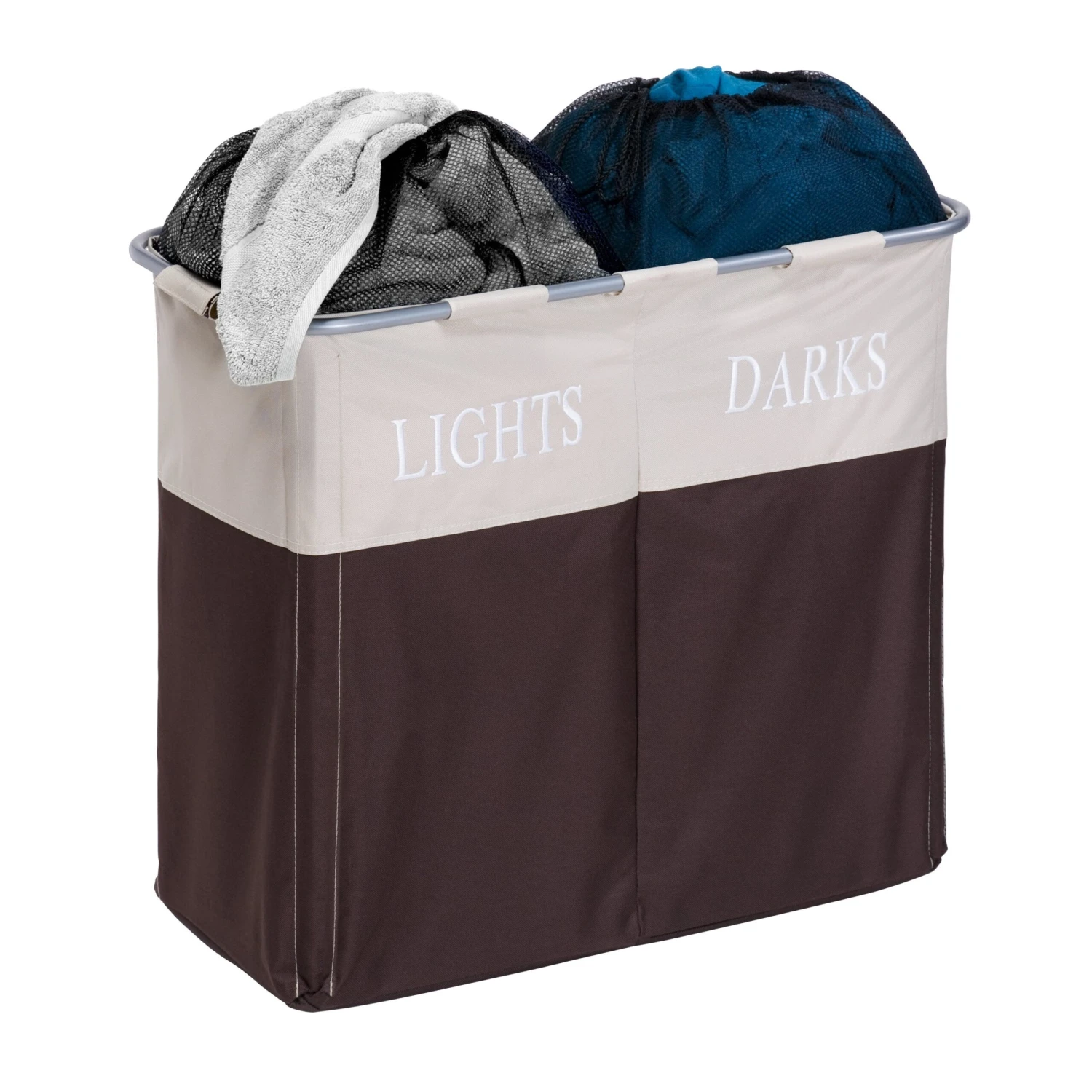 Brown/Taupe Dual Compartment Laundry Hamper