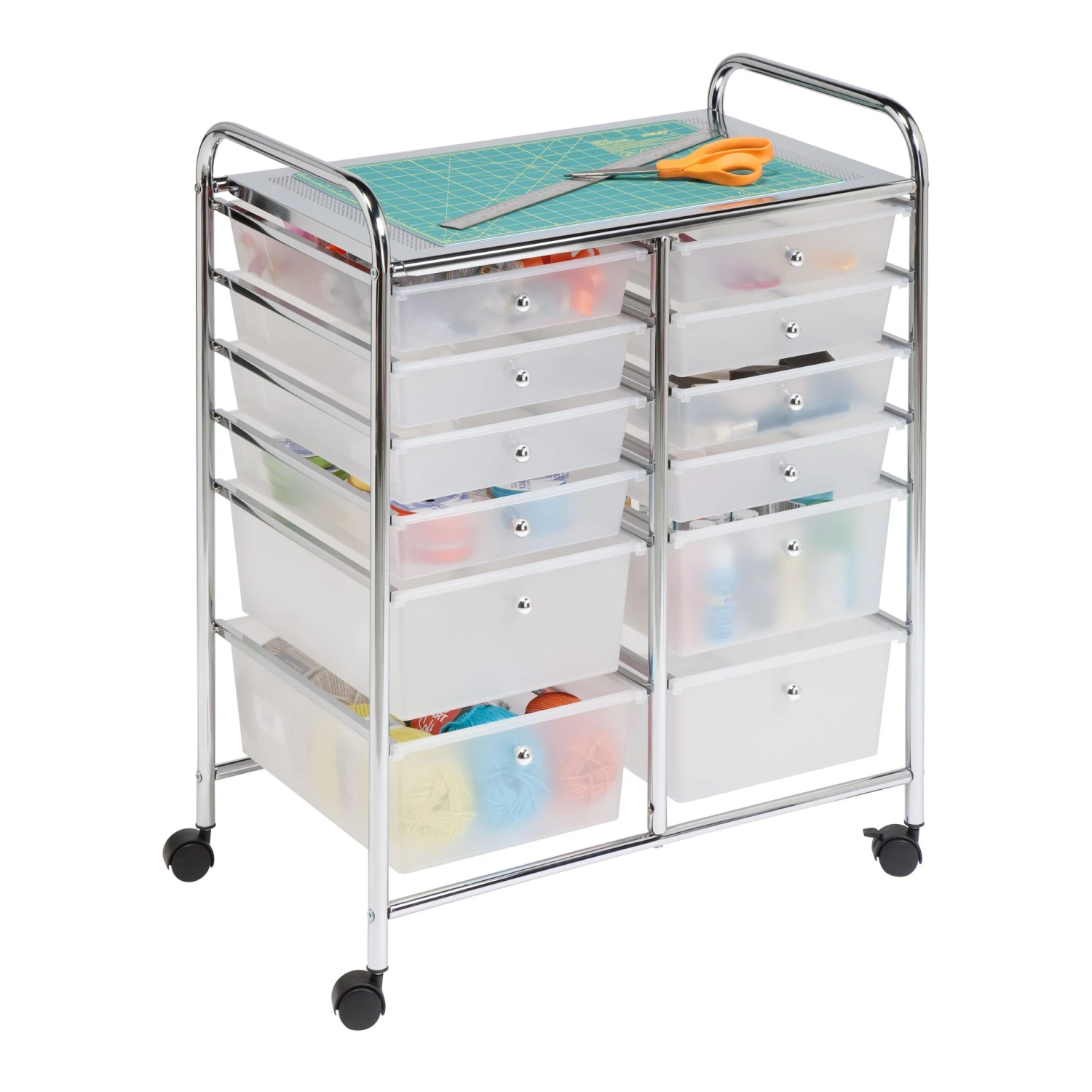 Chrome/Clear 12-Drawer Rolling Storage Craft Cart