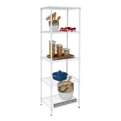 White 5-Tier Adjustable Shelving Unit With 250-lb Shelf Capacity