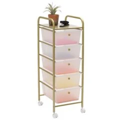 Clear/Gold Plastic 5-Drawer Rolling Storage Cart