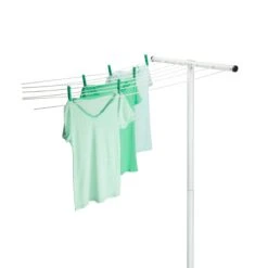 White T-Post For 7-Line Outdoor Clothes Drying