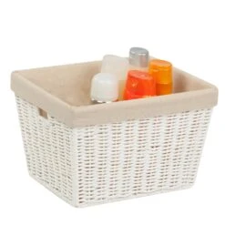 White Paper Rope Medium Storage Basket With Liner