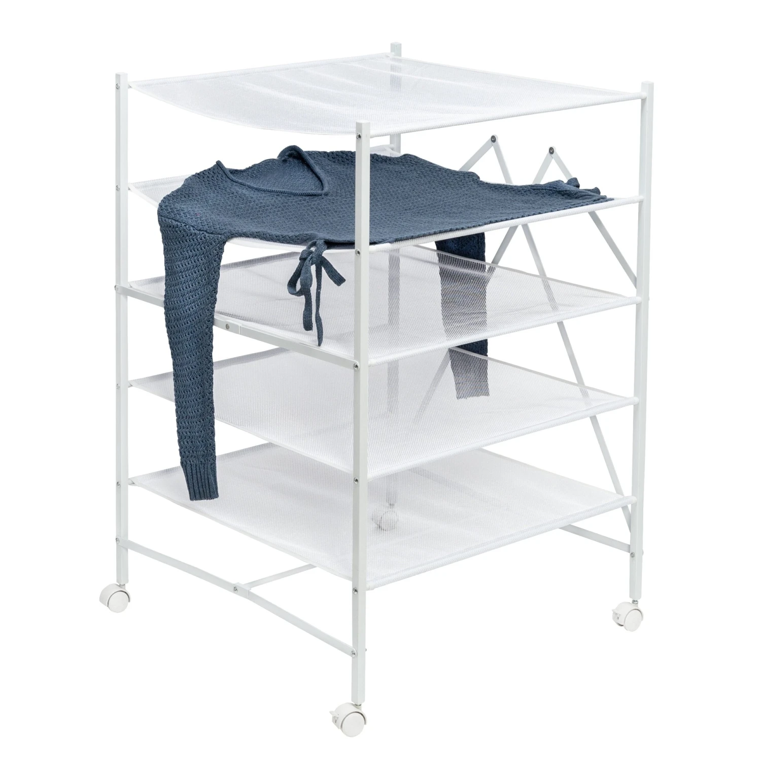 White 5-Tier Mesh Folding And Rolling Drying Rack