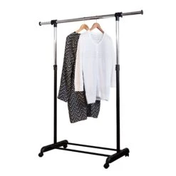 Chrome Adjustable Height And Width Rolling Metal Clothes Rack