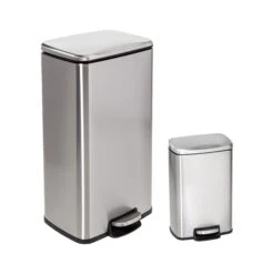Silver 30L And 5L Stainless Steel Step Trash Cans (Set Of 2)