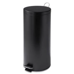 Matte Black 30L Round Step Trash Can