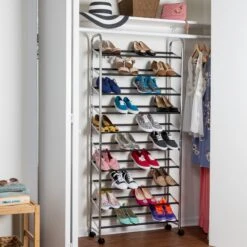 Chrome 10-Tier Rolling Shoe Rack