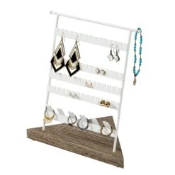 Gray/White Earrings And Rings Jewelry Stand