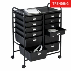 Black 12-Drawer Rolling Storage And Craft Cart Organizer