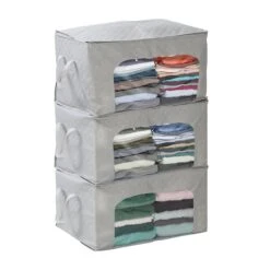 Gray/Clear Clothes Storage Bags With Clear-View Windows (Set Of 3)