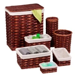 Brown Wicker 7-Piece Woven Storage Basket Set