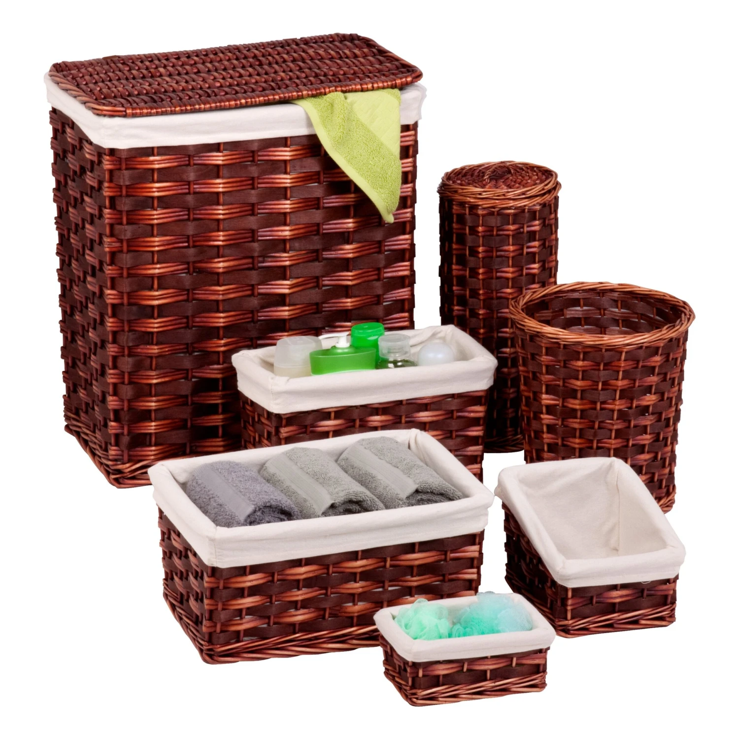 Brown Wicker 7-Piece Woven Storage Basket Set