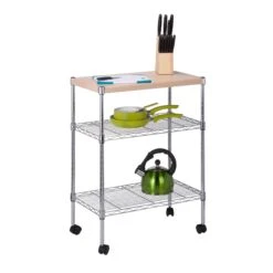 Chrome/Wood Mini 3-Tier Kitchen Cart