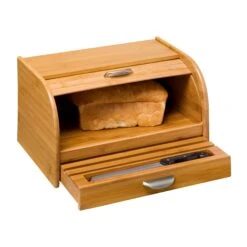Natural Bamboo Bread Box With Cutting Board