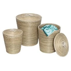 Natural/White Seagrass Snake Charmer's Nesting Baskets (Set Of 3)