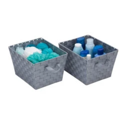 Silver Woven Storage Baskets With Handles (2-Pack)