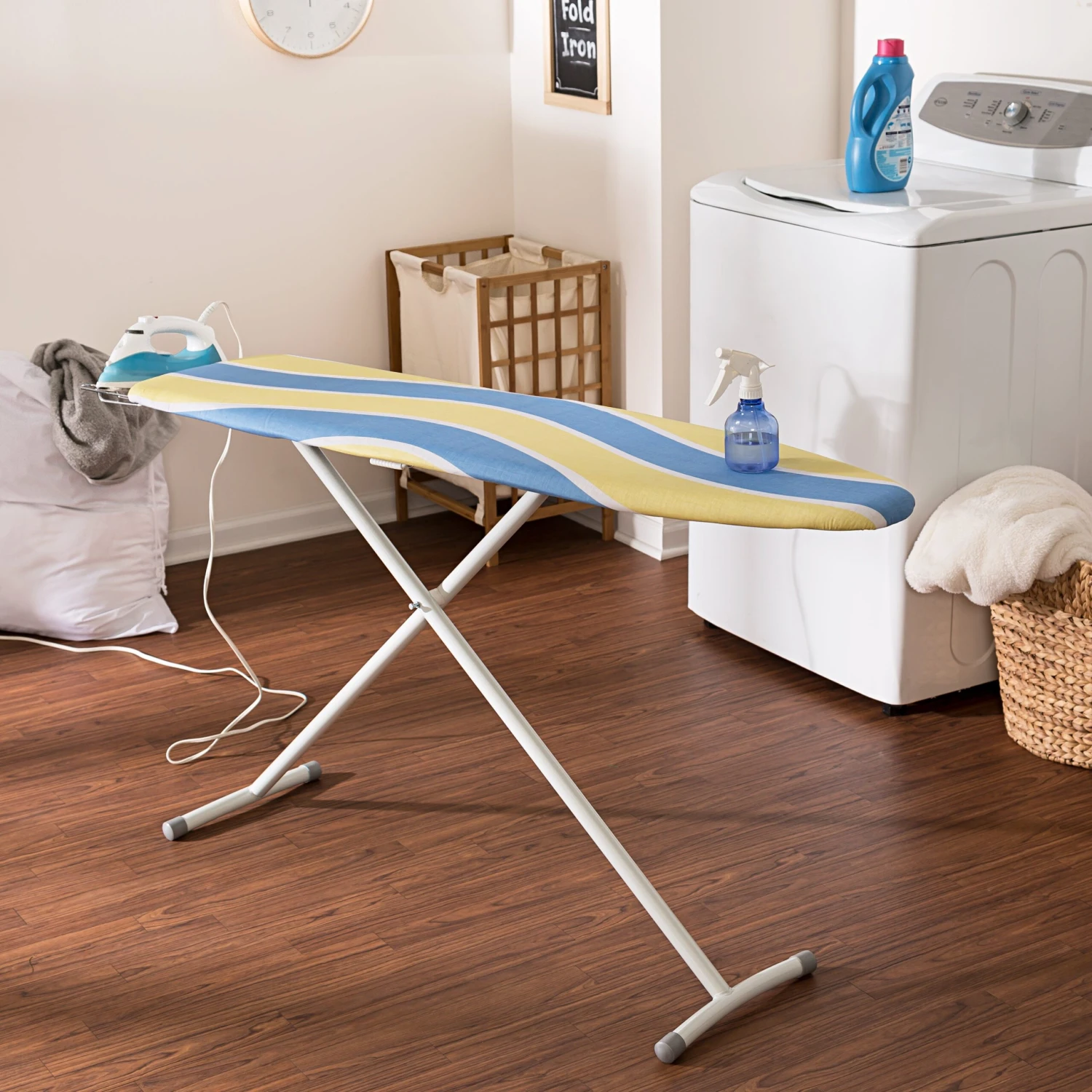 Blue/Yellow Folding Ironing Board With Iron Rest - Image 2