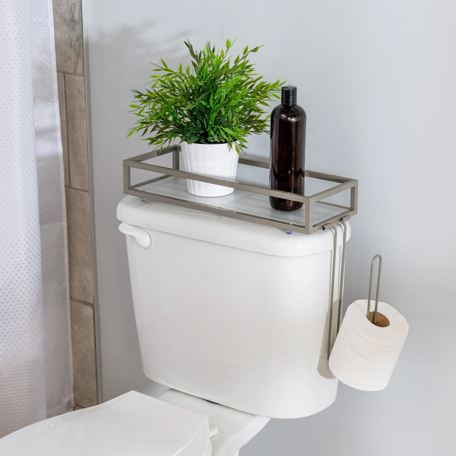 Satin Nickel Over-The-Toilet Toilet Paper And Storage Tray - Image 2