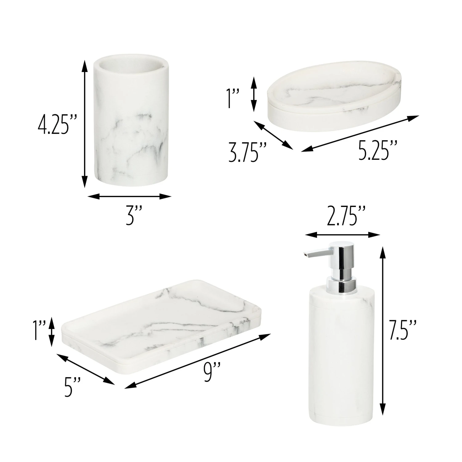 White Faux Marble Bath Accessory Set (4-Piece) - Image 3