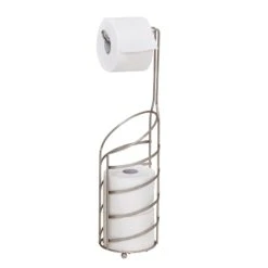 Satin Nickel Curved Wire Freestanding Toilet Paper Holder And Dispenser