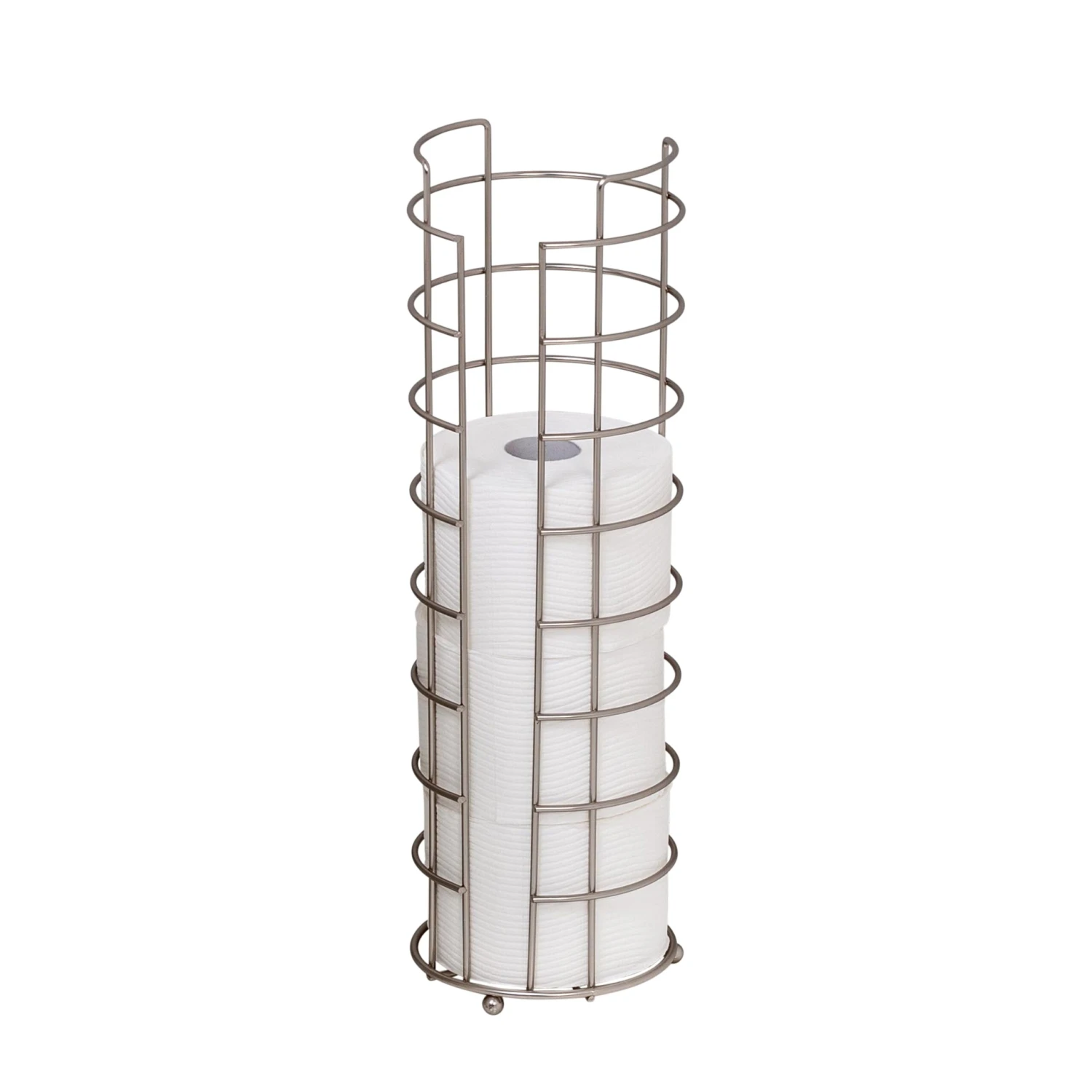 Satin Nickel Cage Wire Freestanding 4 Roll Toilet Paper Holder