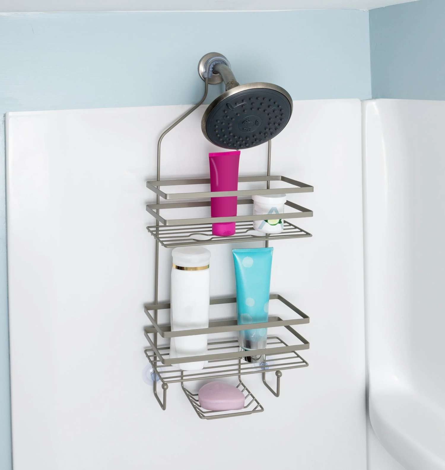 Satin Nickel 3-Tier Steel Hanging Shower Caddy - Image 2