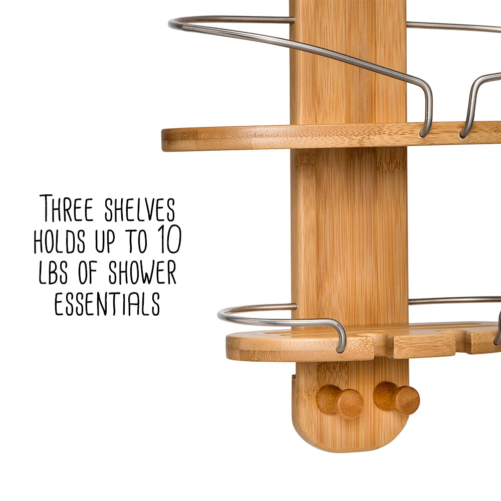 Natural/Chrome 3-Tier Bamboo Shower Caddy - Image 4