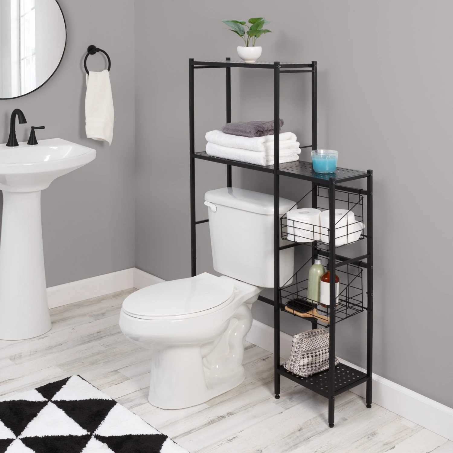Black Over-the-Toilet Space Saver With Reversible Side Shelving - Image 3