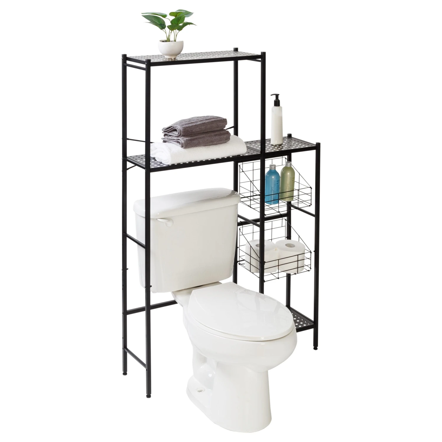 Black Over-the-Toilet Space Saver With Reversible Side Shelving - Image 2