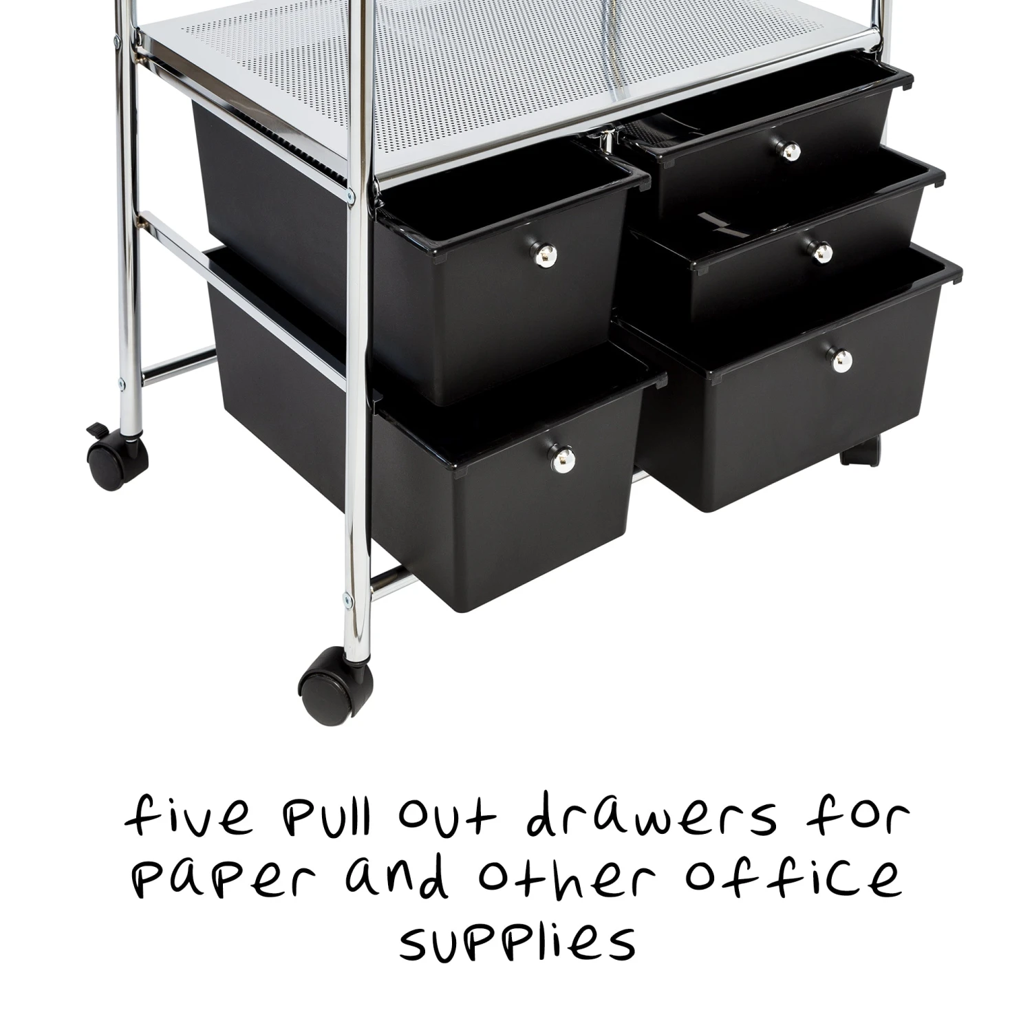 Black/Chrome 5-Drawer Rolling File Cart - Image 4