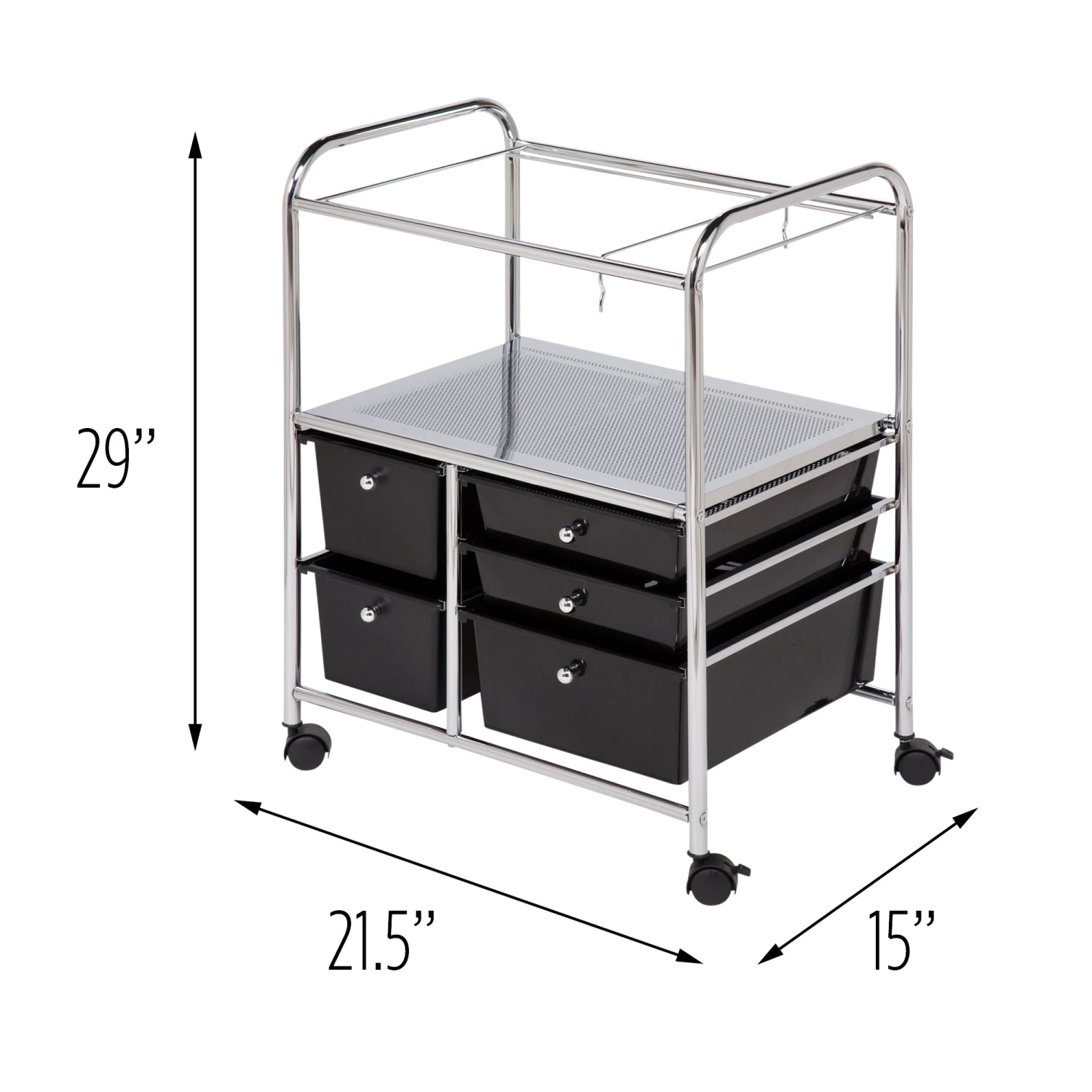 Black/Chrome 5-Drawer Rolling File Cart - Image 6