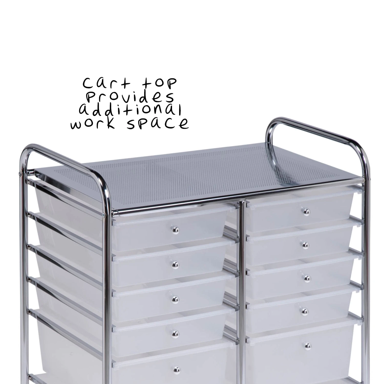 Chrome/Clear 12-Drawer Rolling Storage Craft Cart - Image 4