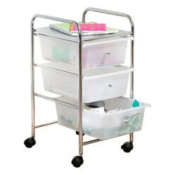 Chrome/Clear 3-Drawer Rolling Storage Cart