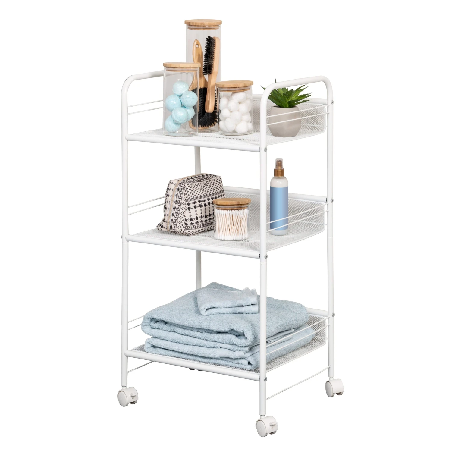 White Steel Wire 3-Tier Multi-Purpose Cart