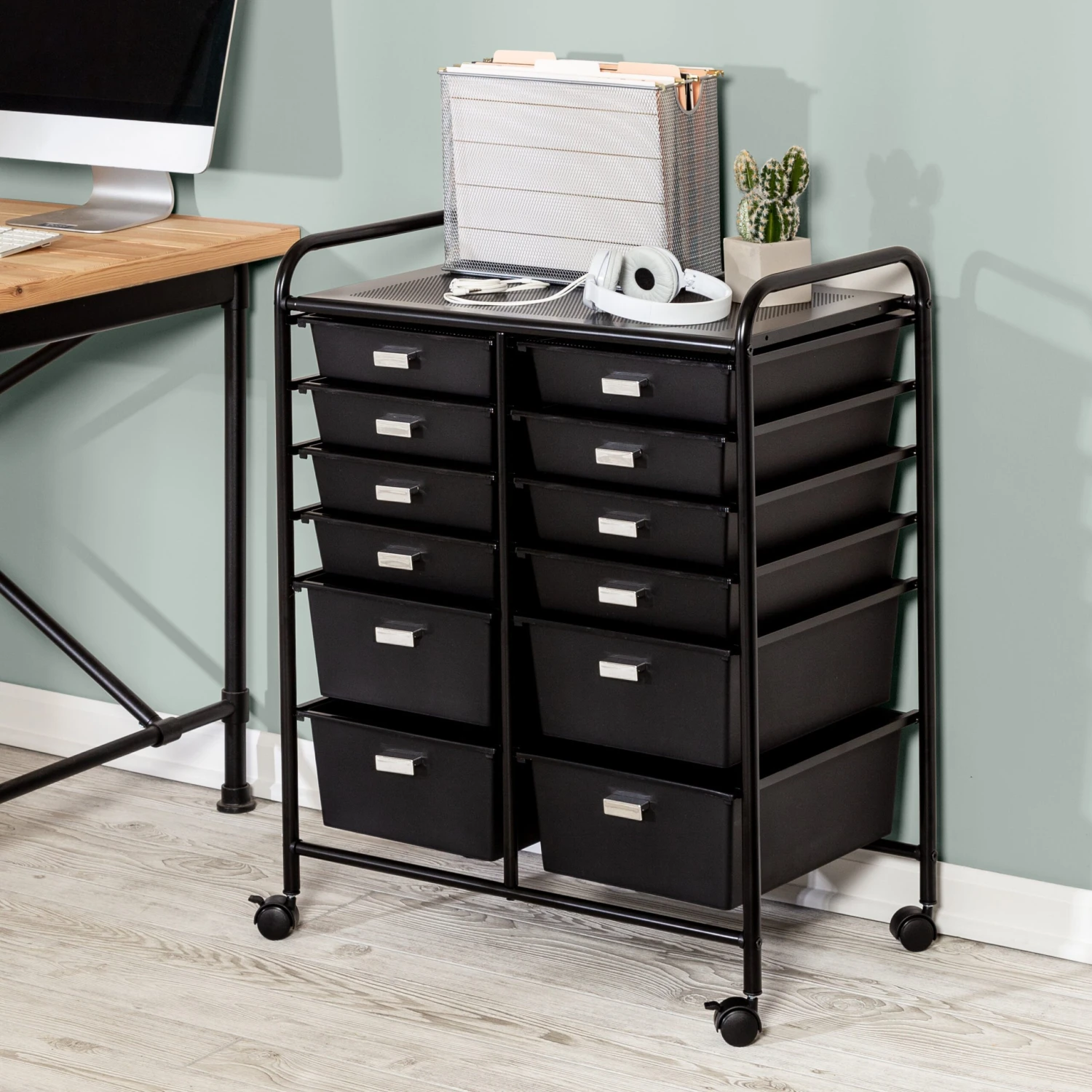 Black 12-Drawer Rolling Storage And Craft Cart Organizer - Image 2