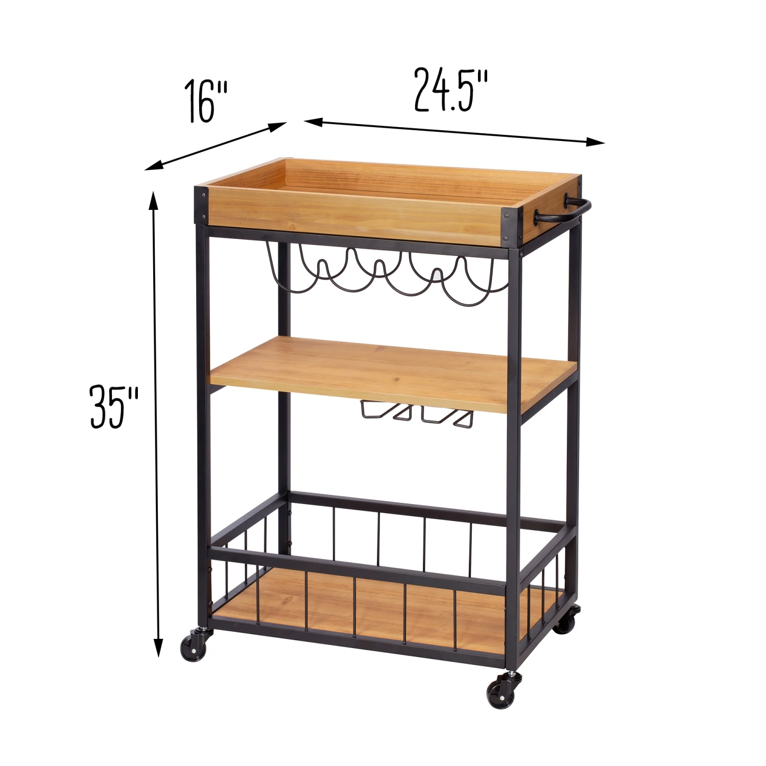 Black/Brown Industrial Bar Cart With Removable Serving Tray - Image 7