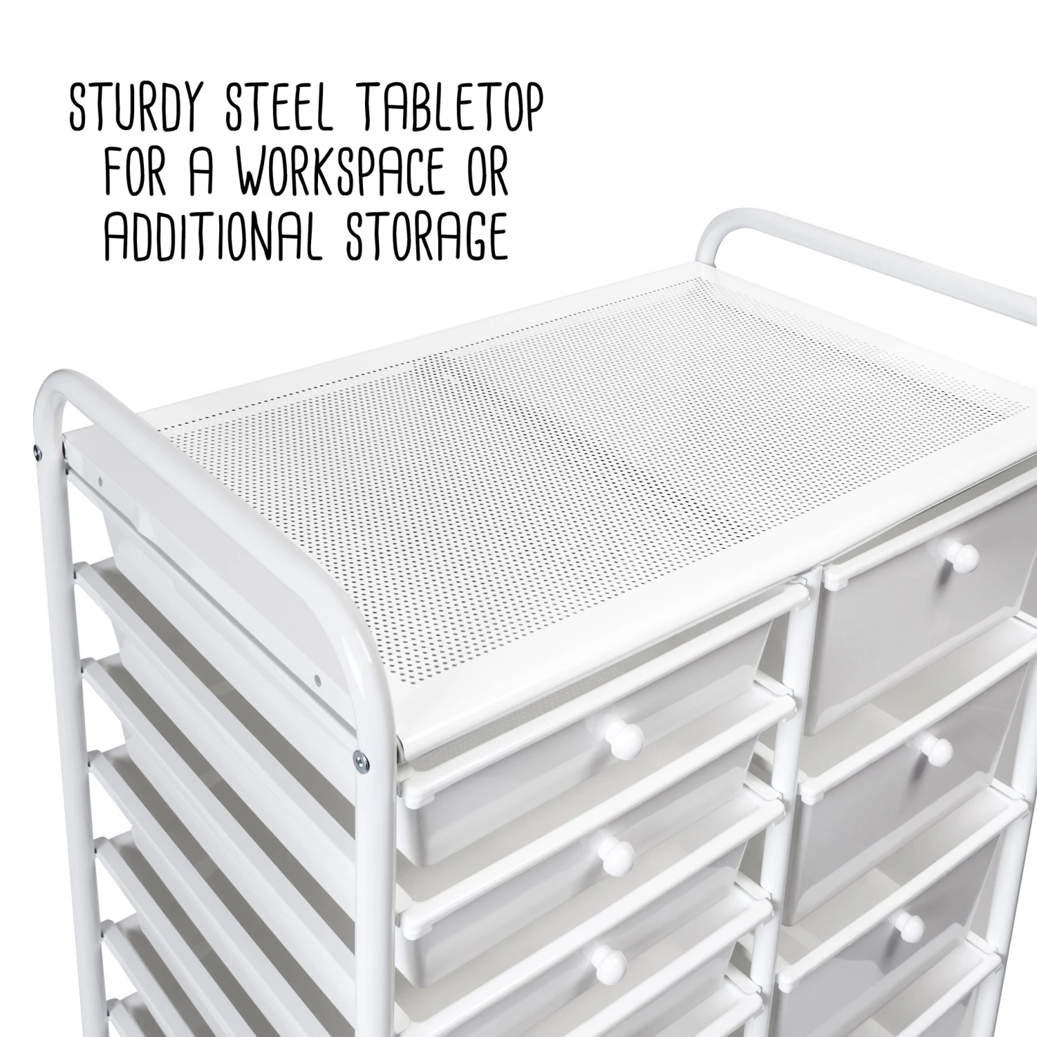 15-Drawer Metal Rolling Storage Cart, White - Image 3