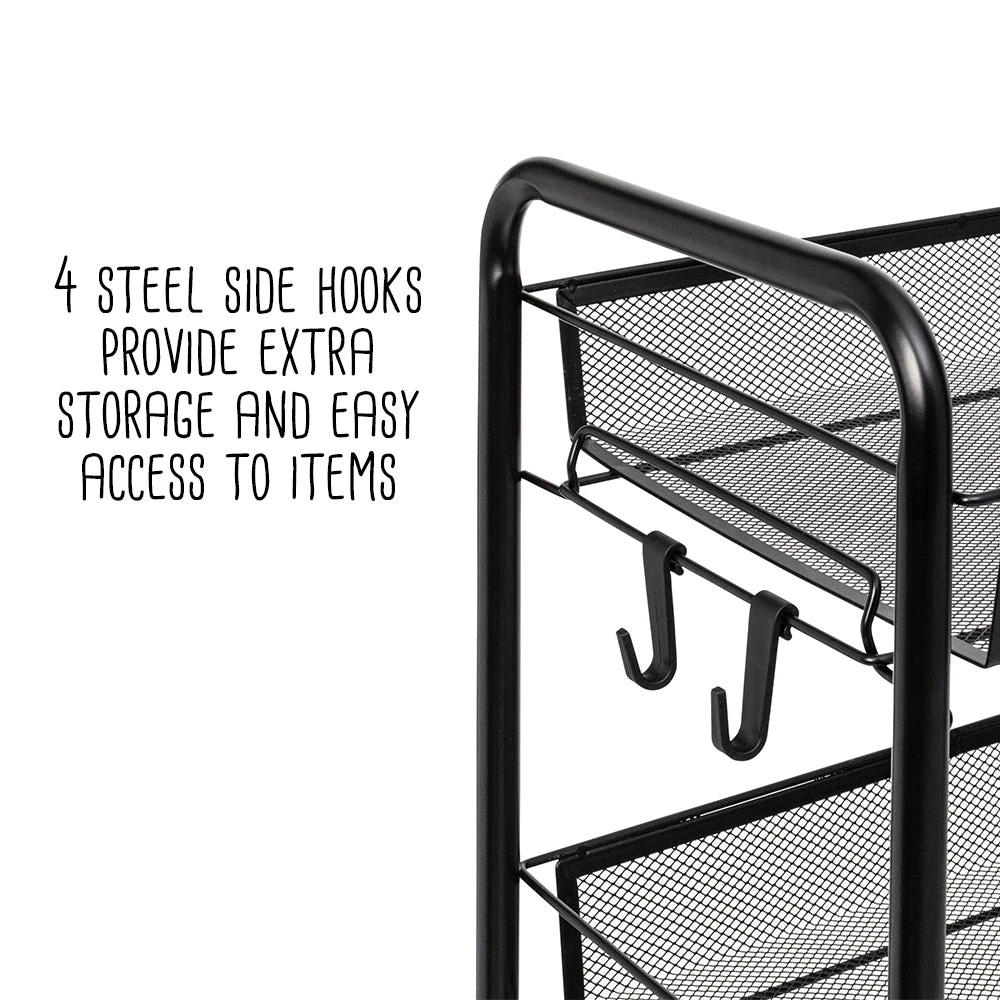 Black 5-Tier Storage Cart With 4 Hooks - Image 3