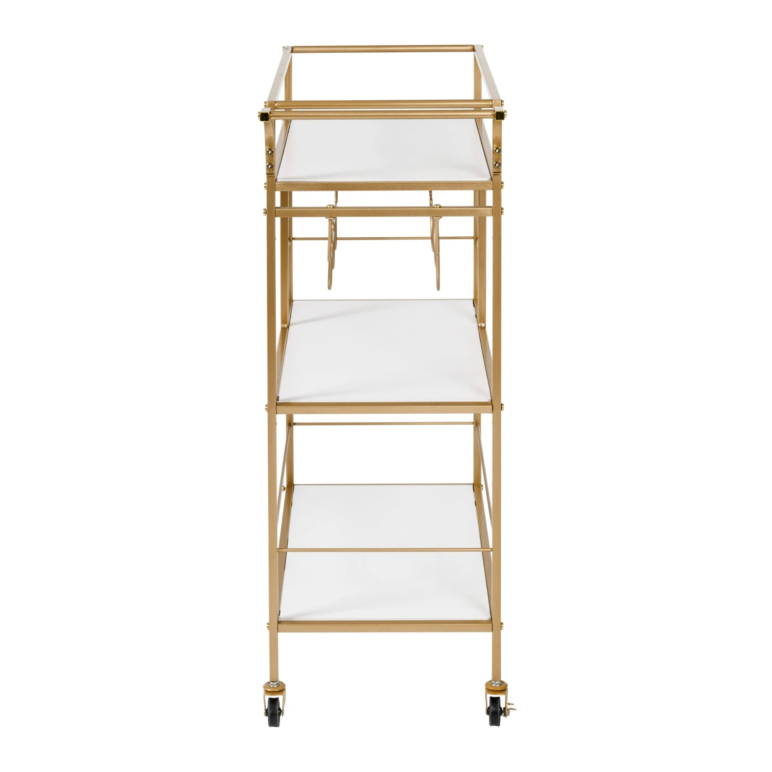 Gold/White 3-Tier Rolling Bar Cart With Rack And Handle - Image 8