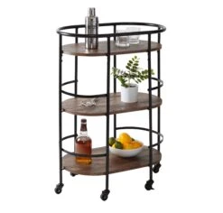 Black/Rustic Brown 3-Tier Rolling Bar And Serving Cart