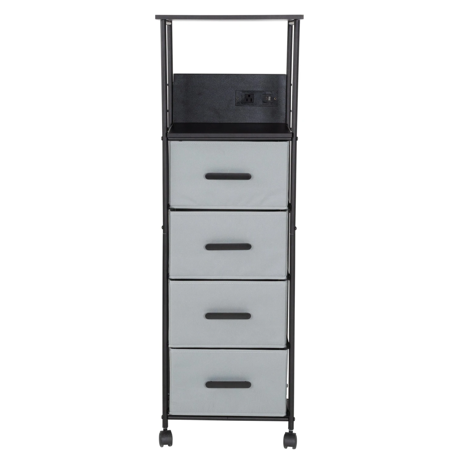 Black/Gray Dorm 4-Drawer Bedside Charging Storage Cart - Image 3