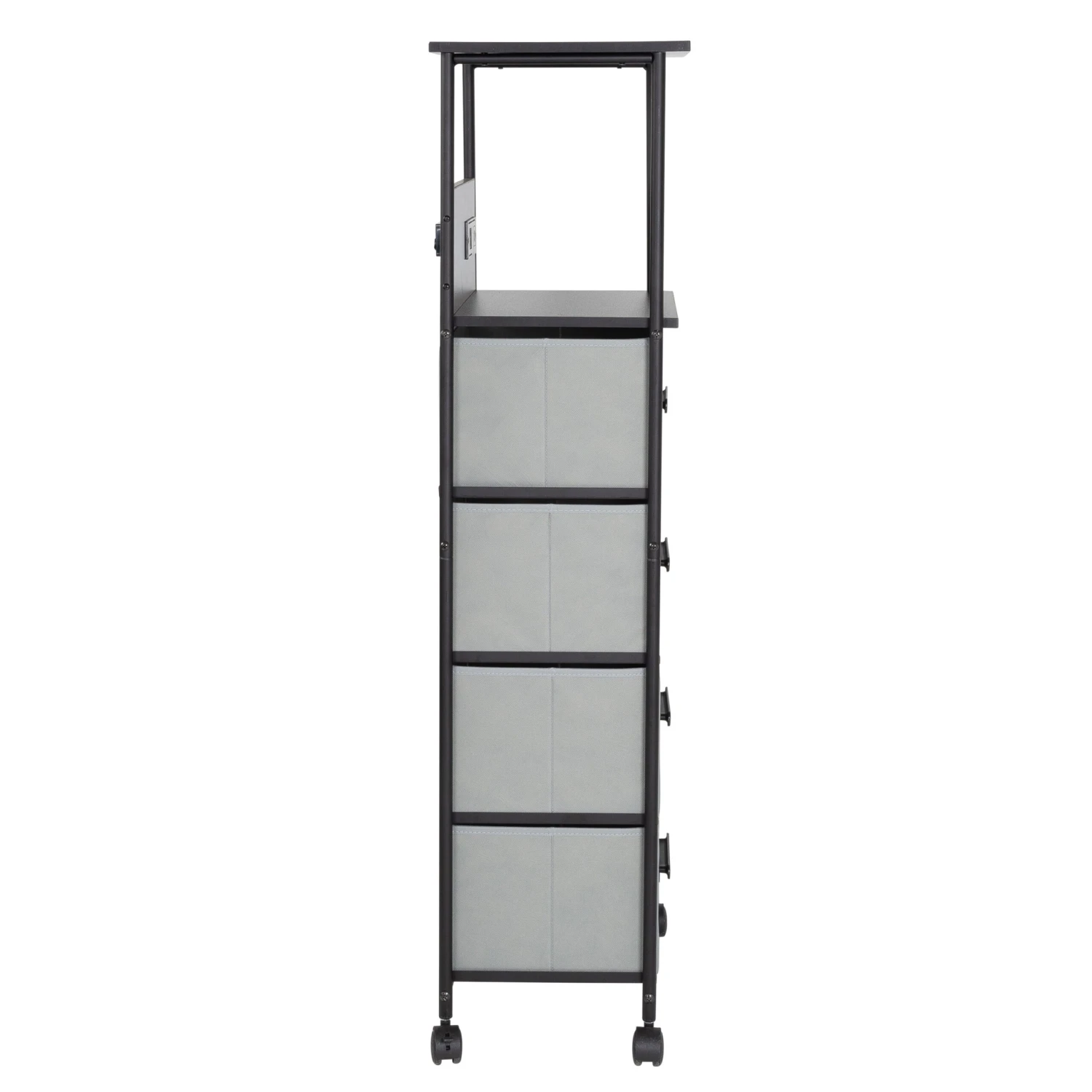 Black/Gray Dorm 4-Drawer Bedside Charging Storage Cart - Image 8