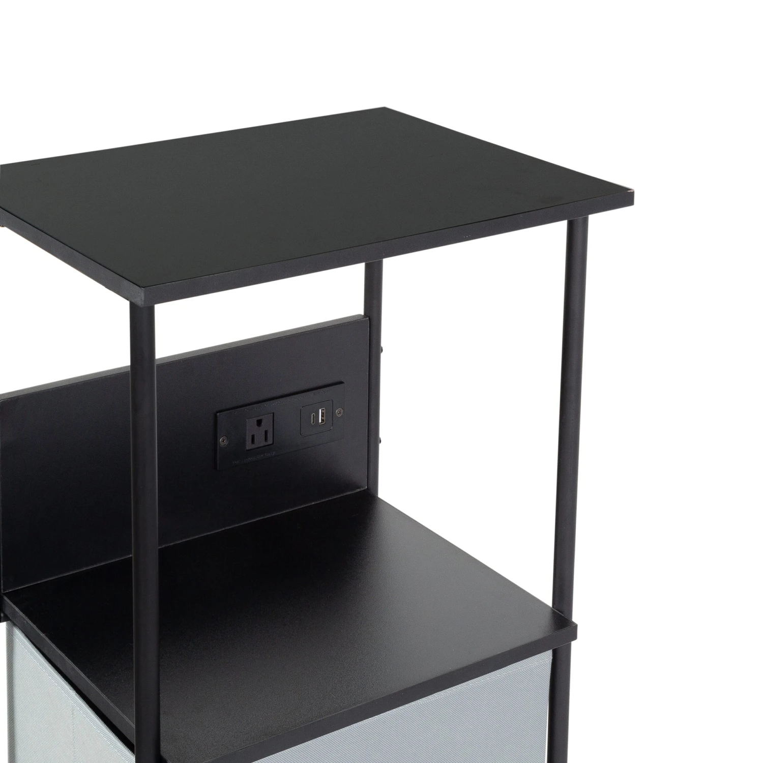 Black/Gray Dorm 4-Drawer Bedside Charging Storage Cart - Image 5