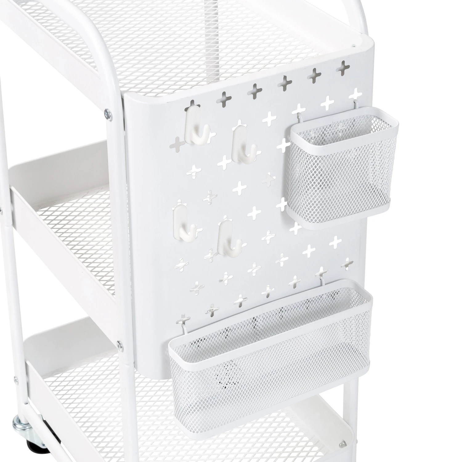 White Steel 3-Tier Craft Or Makeup Organizer Cart With Side Storage - Image 9