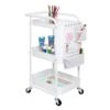 White Steel 3-Tier Craft Or Makeup Organizer Cart With Side Storage