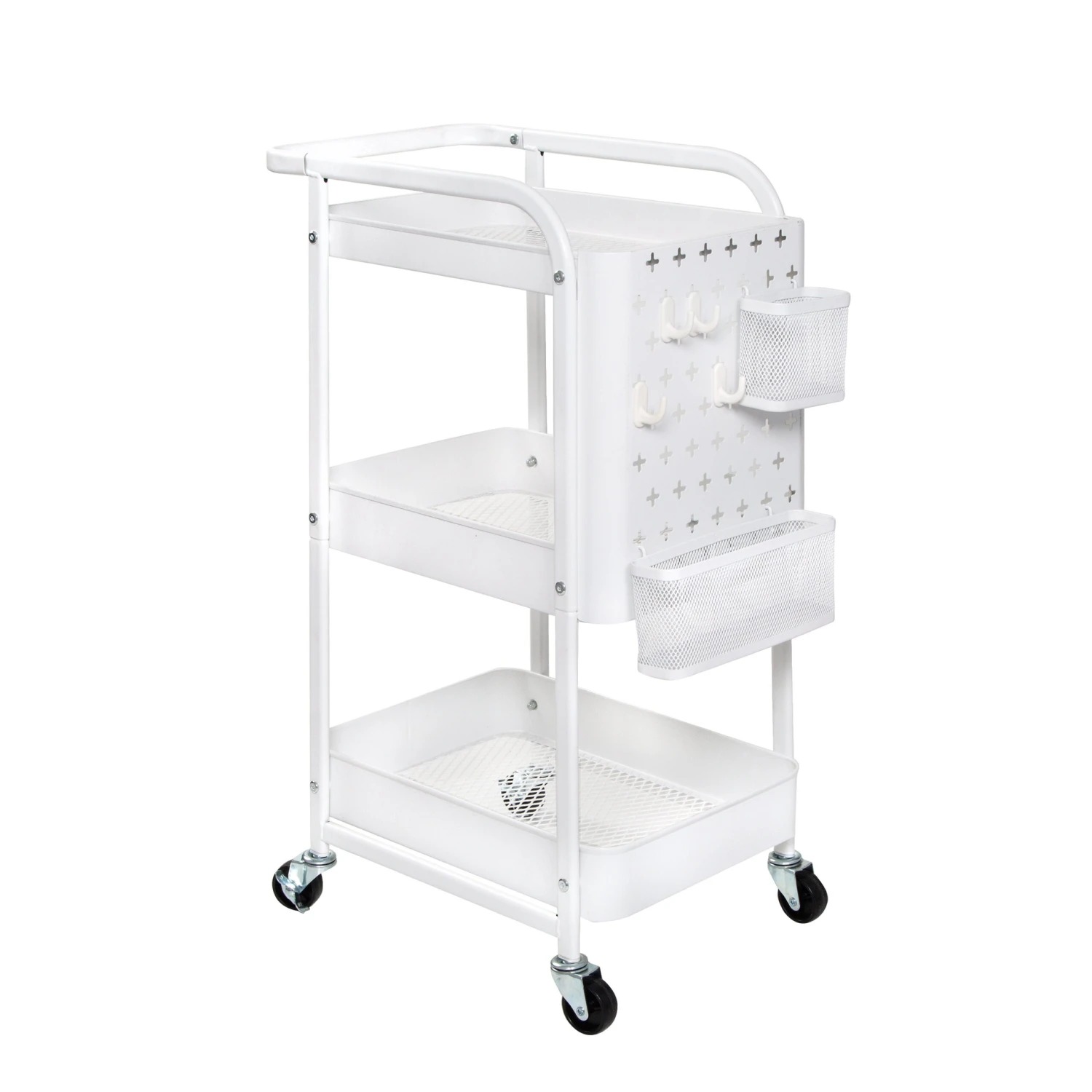 White Steel 3-Tier Craft Or Makeup Organizer Cart With Side Storage - Image 4